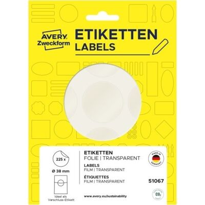 Avery 51067 Forseglingsetiketter, Ø38 Mm, 225 Stk. Avery 51067 Forseglingsetiketter, Ø38 Mm, 225 Stk.