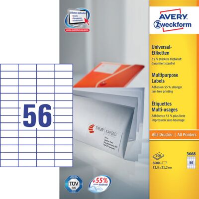 Avery Universaletikette 52,5x21,2 Mm 5600 Stk. Avery Universaletikette 52,5x21,2 Mm 5600 Stk.