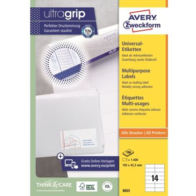 Avery Universaletiketter 105 X 42,3 Mm 1400 Stk. Avery Universaletiketter 105 X 42,3 Mm 1400 Stk.