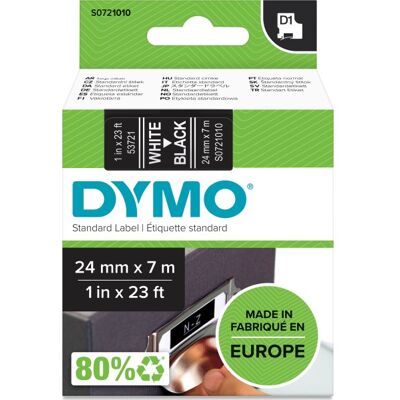 Dymo D1 Labeltape 24mm, Hvid På Sort Dymo D1 Labeltape 24mm, Hvid På Sort