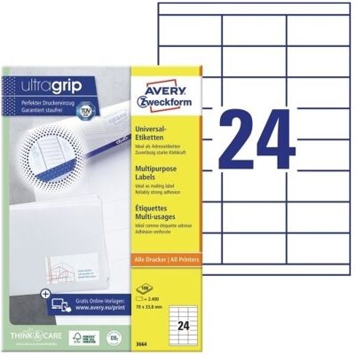 Avery Universaletiketter 70 X 33,8 Mm 2400 Stk Avery Universaletiketter 70 X 33,8 Mm 2400 Stk