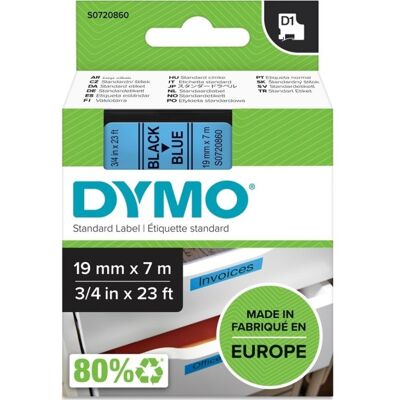 Dymo D1 Labeltape 19mm, Sort På Blå Dymo D1 Labeltape 19mm, Sort På Blå