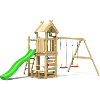 Jungle Gym Teepee Legetårn M/gynger & Grøn Rutsjeb Jungle Gym Teepee Legetårn M/gynger & Grøn Rutsjeb