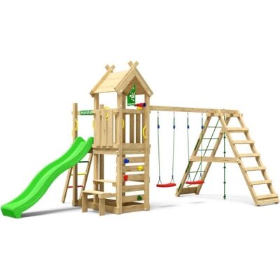 Jungle Gym Teepee Legetårn M/climb & Grøn Rutsjeb. Jungle Gym Teepee Legetårn M/climb & Grøn Rutsjeb.