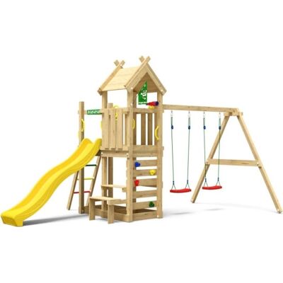 Jungle Gym Teepee Legetårn M/gynger & Gul Rutsjeb. Jungle Gym Teepee Legetårn M/gynger & Gul Rutsjeb.