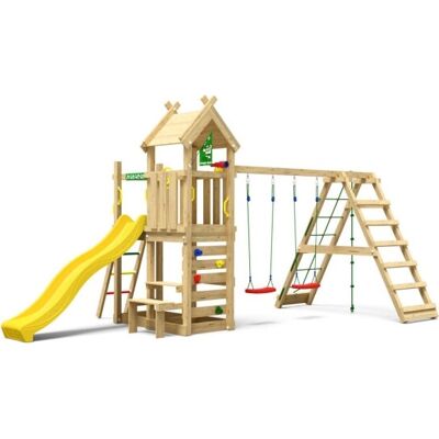 Jungle Gym Teepee Legetårn M/climb & Gul Rutsjeb. Jungle Gym Teepee Legetårn M/climb & Gul Rutsjeb.