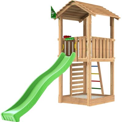 Jungle Gym Cottage 2.1 Legetårn M/grøn Rutsjebane Jungle Gym Cottage 2.1 Legetårn M/grøn Rutsjebane