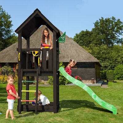 Jungle Gym Club Legetårn M/grøn Rutsjebane, Sort Jungle Gym Club Legetårn M/grøn Rutsjebane, Sort