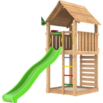 Jungle Gym Cabin 2.1 Legetårn M/grøn Rutsjebane Jungle Gym Cabin 2.1 Legetårn M/grøn Rutsjebane