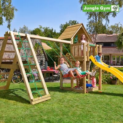 Jungle Gym Cubby Legetårn M/climb & Gul Rutsjebane Jungle Gym Cubby Legetårn M/climb & Gul Rutsjebane