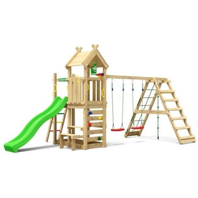 Jungle Gym Teepee Legetårn M/climb & Grøn Rutsjeb. Jungle Gym Teepee Legetårn M/climb & Grøn Rutsjeb.