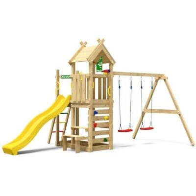 Jungle Gym Teepee Legetårn M/gynger & Gul Rutsjeb. Jungle Gym Teepee Legetårn M/gynger & Gul Rutsjeb.