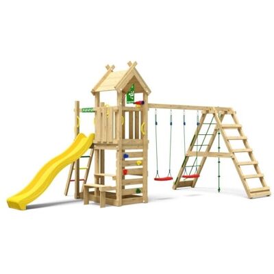 Jungle Gym Teepee Legetårn M/climb & Gul Rutsjeb. Jungle Gym Teepee Legetårn M/climb & Gul Rutsjeb.
