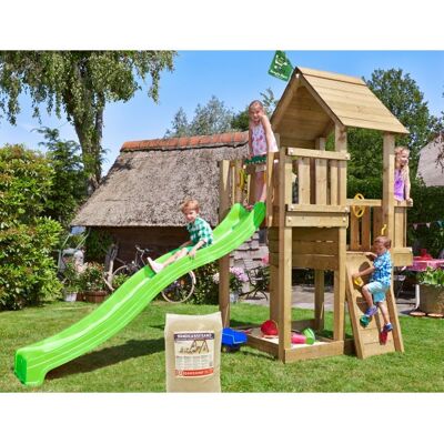 Jungle Gym Cubby Legetårn M/sand & Grøn Rutsjebane Jungle Gym Cubby Legetårn M/sand & Grøn Rutsjebane