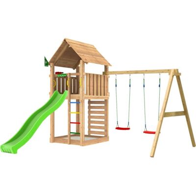 Jungle Gym Cabin 2.1 Legetårn M/gynger & Rutsjeb. Jungle Gym Cabin 2.1 Legetårn M/gynger & Rutsjeb.