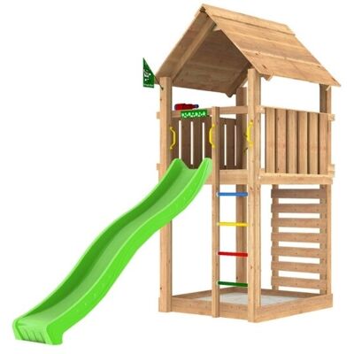 Jungle Gym Cabin 2.1 Legetårn M/grøn Rutsjebane Jungle Gym Cabin 2.1 Legetårn M/grøn Rutsjebane