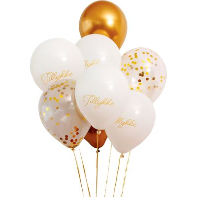 No-Name Ballonbuket, Guld/hvid, 8 Balloner, Inkl.Vægt/snor No-Name Ballonbuket, Guld/hvid, 8 Balloner, Inkl.Vægt/snor