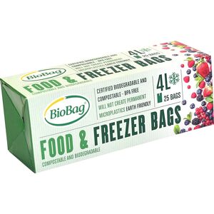 BioBag Fryseposer Biobas. M/skrivefelt 4l, 24x40cm, 25 Ps