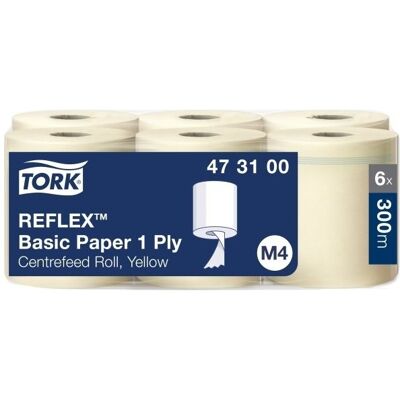 Tork M4 Reflex Aftørringspapir, 1-Lag, Gul, 6 Rl Tork M4 Reflex Aftørringspapir, 1-Lag, Gul, 6 Rl