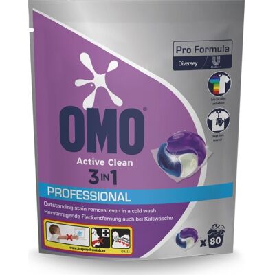 Omo Pro Active Clean 3i1 Vaskekapsler, 80 Kapsler Omo Pro Active Clean 3i1 Vaskekapsler, 80 Kapsler