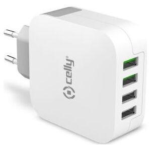 Celly Strømforsyningsadapter Med 4 Usb Porte, Hvid