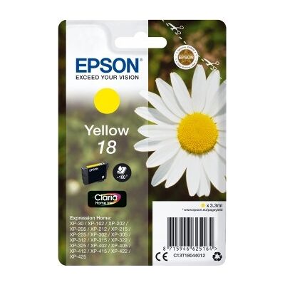 Epson Nr. 18/c13t18044012 Blækpatron, Gul, 180s Epson Nr. 18/c13t18044012 Blækpatron, Gul, 180s