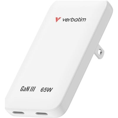 Verbatim Essentials Slim Gan 65w Oplader, Hvid Verbatim Essentials Slim Gan 65w Oplader, Hvid