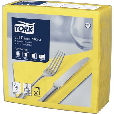 Tork Middagsserviet, 3-Lag, Gul, 100 Stk. Tork Middagsserviet, 3-Lag, Gul, 100 Stk.