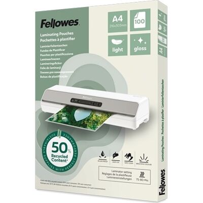 Fellowes A4 Lamineringslommer, 80 Mic, Gloss Fellowes A4 Lamineringslommer, 80 Mic, Gloss