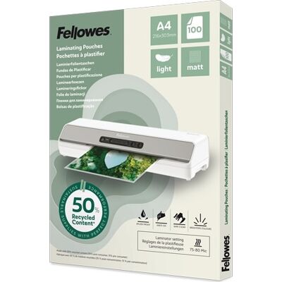 Fellowes A4 Lamineringslommer, 80 Mic, Mat Fellowes A4 Lamineringslommer, 80 Mic, Mat