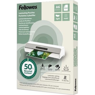 Fellowes A6 Lamineringslommer, 80 Mic, Mat Fellowes A6 Lamineringslommer, 80 Mic, Mat