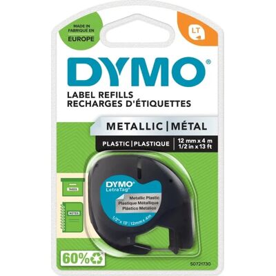 Dymo Letratag Labeltape 12mm, Sort På Sølv Dymo Letratag Labeltape 12mm, Sort På Sølv