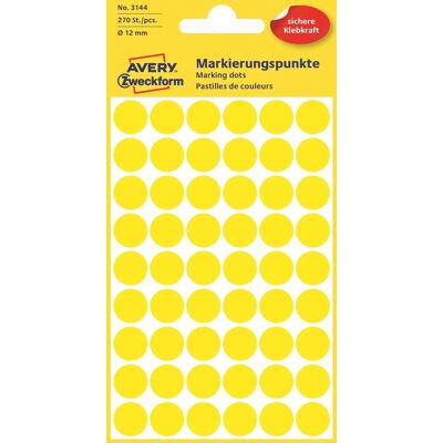 Avery Etiket Farvedots Ø12 Mm Gul 270 Stk. Avery Etiket Farvedots Ø12 Mm Gul 270 Stk.