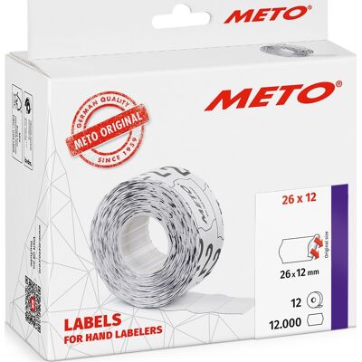 Meto Pristiketter Perm. 26x12 Mm Hvid 12 Rl. Meto Pristiketter Perm. 26x12 Mm Hvid 12 Rl.
