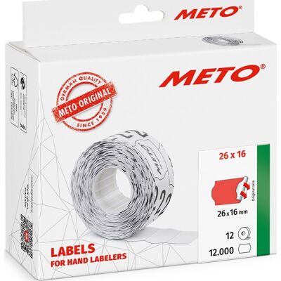 Meto Pristiketter Perm. 26x16 Mm Rød 12 Rl. Meto Pristiketter Perm. 26x16 Mm Rød 12 Rl.
