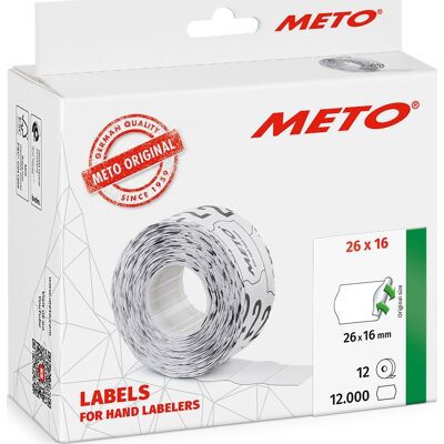Meto Pristiketter Aft. 26x16 Mm Hvid 12 Rl. Meto Pristiketter Aft. 26x16 Mm Hvid 12 Rl.