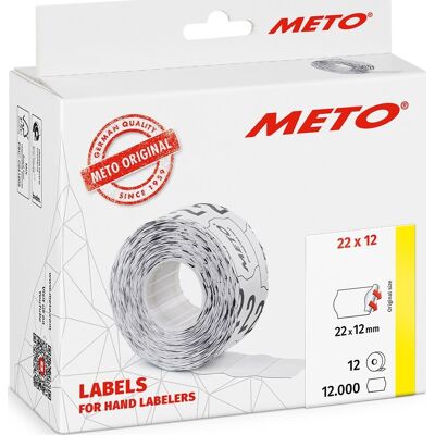 Meto Prisetiketter Perm. 22x12 Mm Hvid 12 Rl Meto Prisetiketter Perm. 22x12 Mm Hvid 12 Rl