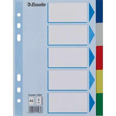 Esselte Faneblad A5 Plast 5 Faner Esselte Faneblad A5 Plast 5 Faner