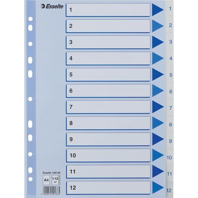 Esselte Register A4 Plast Hvid 1-12 Esselte Register A4 Plast Hvid 1-12