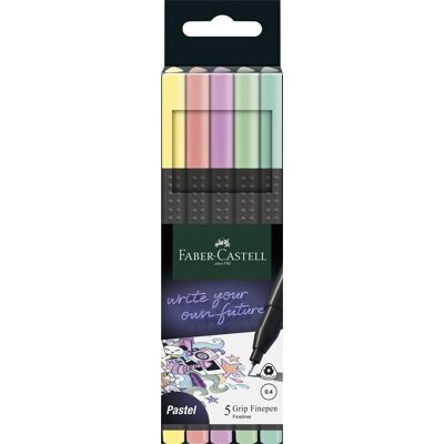 Faber-Castell Grip Fineliner 5 Pastelfarver Faber-Castell Grip Fineliner 5 Pastelfarver