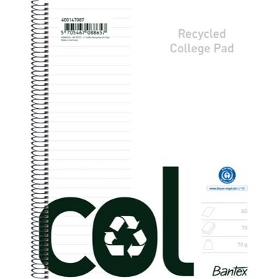 Bantex Recycled Col Kollegieblok A5+ Linjeret Bantex Recycled Col Kollegieblok A5+ Linjeret