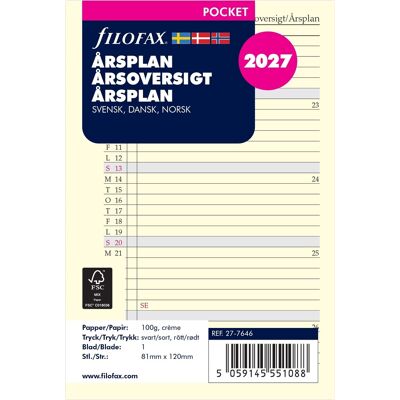 Filofax 2027 Refill Pocket Årsplan Filofax 2027 Refill Pocket Årsplan