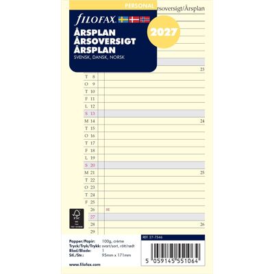 Filofax 2027 Refill Personal Årsplan Filofax 2027 Refill Personal Årsplan