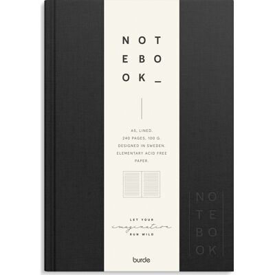 Burde Notesbog, Tekstil, A5, Linjeret, Black Burde Notesbog, Tekstil, A5, Linjeret, Black
