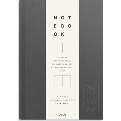 Burde Notesbog, Tekstil, A5, Blank, Dark Grey Burde Notesbog, Tekstil, A5, Blank, Dark Grey