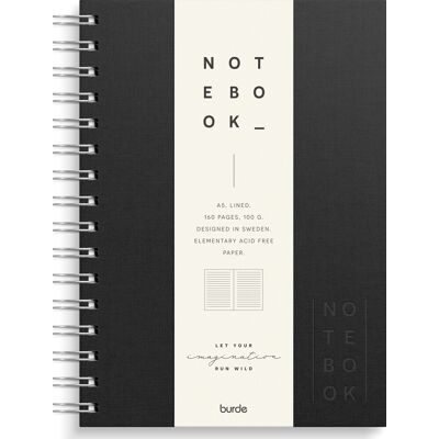 Burde Notesbog, Tekstil, A5, Linjeret, Black Burde Notesbog, Tekstil, A5, Linjeret, Black