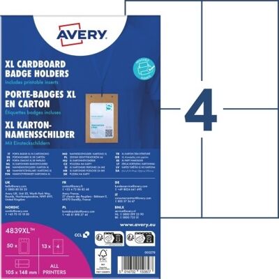 Avery 4839xl Navneskilteholder Xl I Karton Avery 4839xl Navneskilteholder Xl I Karton