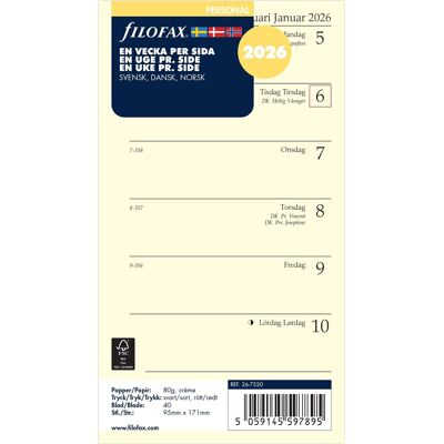 Filofax 2026 Refill Personal Uge Filofax 2026 Refill Personal Uge