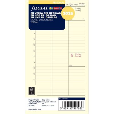 Filofax 2026 Refill Personal Uge Højformat Filofax 2026 Refill Personal Uge Højformat