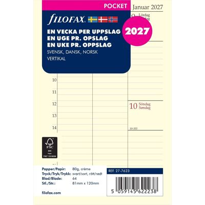 Filofax 2027 Refill Pocket Uge Højformat Filofax 2027 Refill Pocket Uge Højformat
